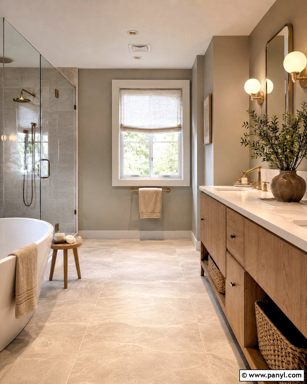 Warm Gray Bathroom With Beige Accents - 20 modern gray bathroom ideas