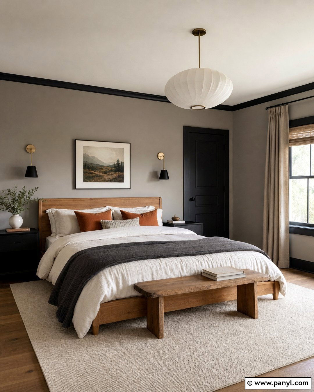 Warm Gray Bedroom With Black Trim - 35 gray walls with black trim ideas