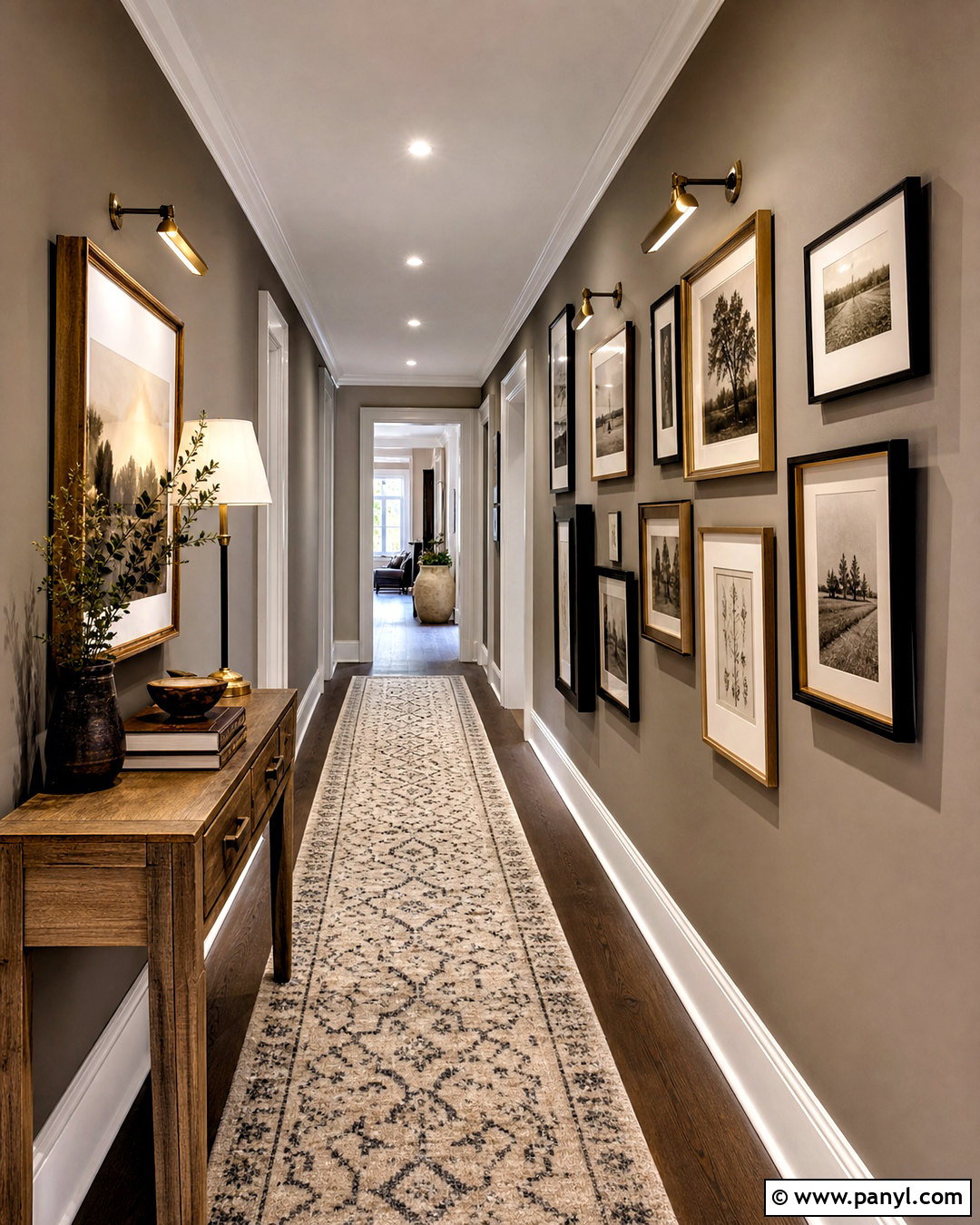 Warm Gray Gallery Wall Hallway - 20 gray accent wall ideas