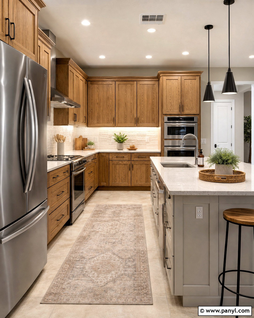 Warm Gray Kitchen With Oak Cabinets - 20 kitchen paint colors with oak cabinets