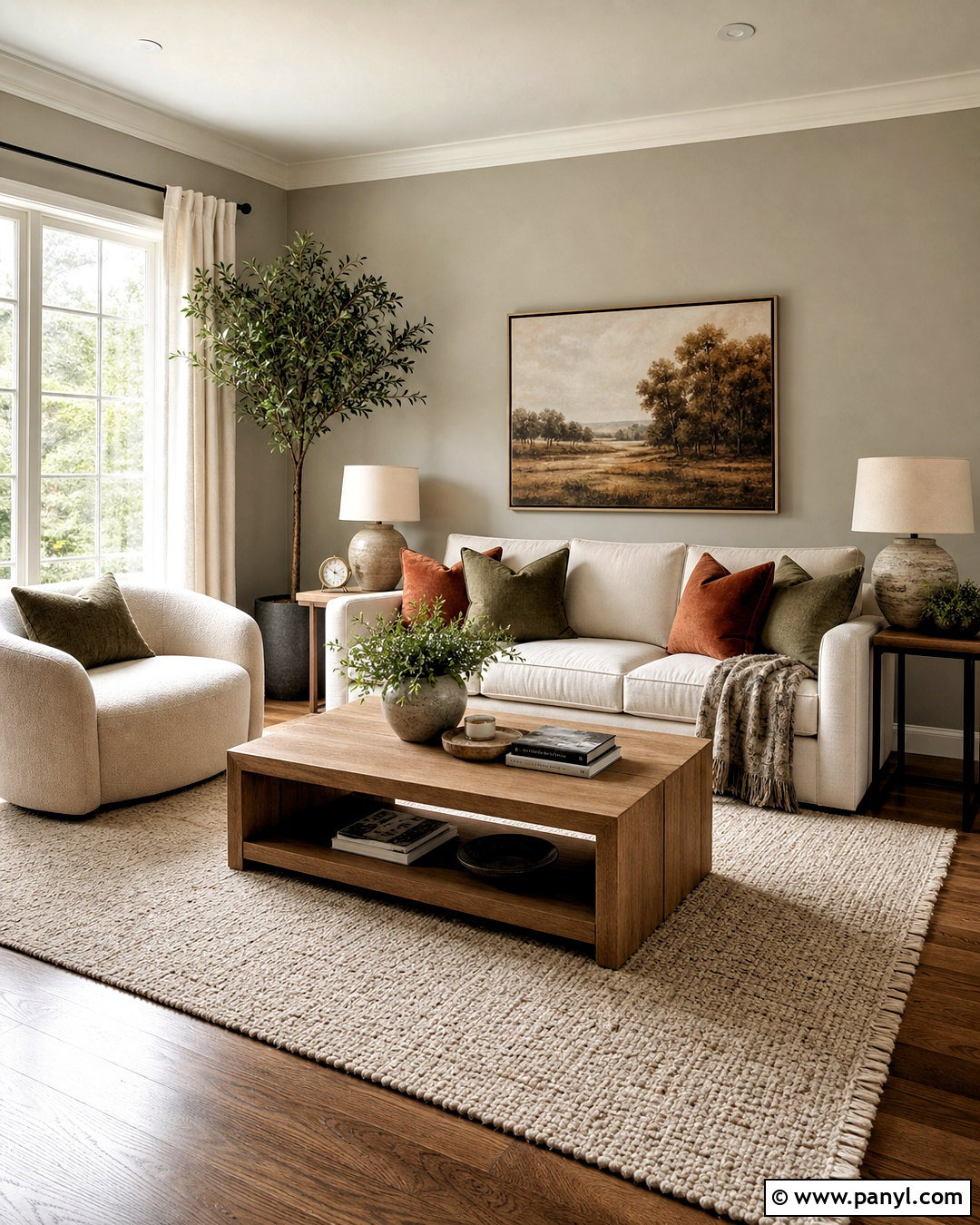 Warm Gray Living Room With Cream Sofa - 20 gray wall living room ideas