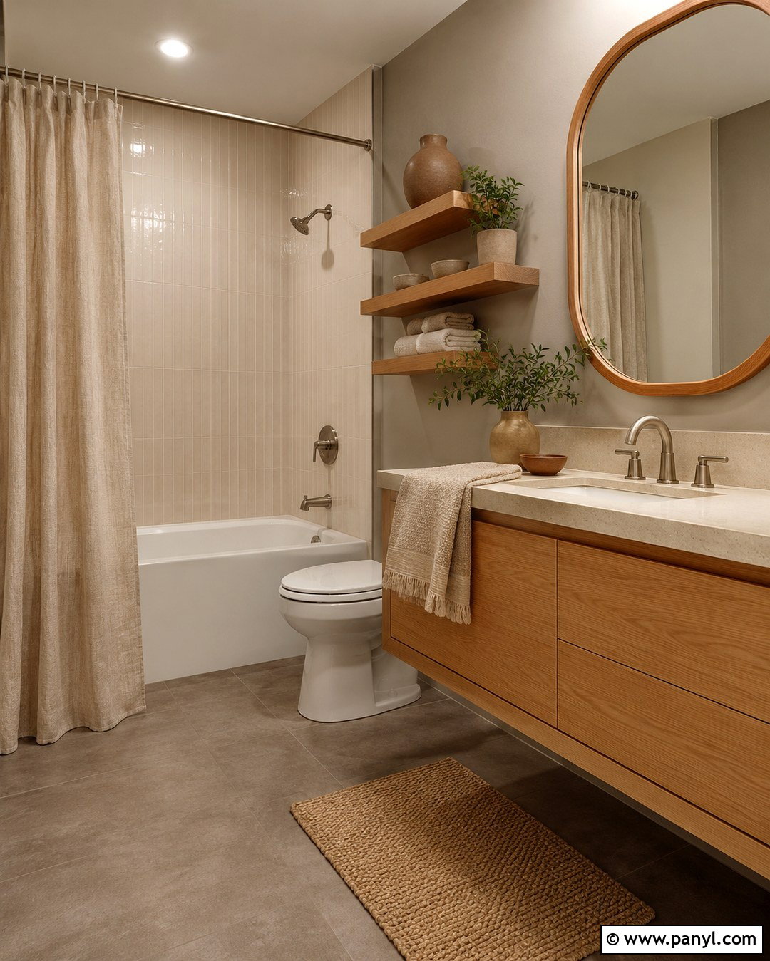 Warm Gray Walls With Oak Vanity - 20 Small Bathroom With Gray Walls