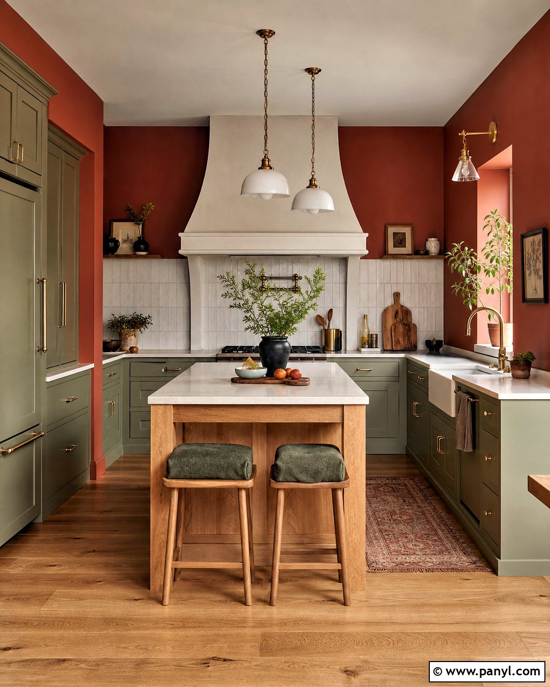 Warm Green Kitchen With Paprika Red Walls - 20 green and red kitchen ideas