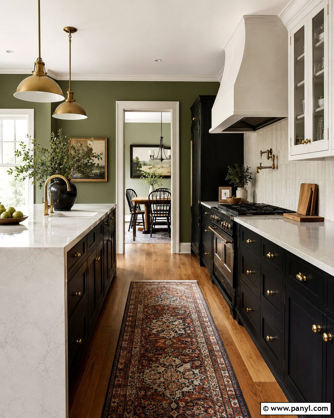 Warm Green Walls With Black Shaker Cabinets - 20 Black And White Kitchen With Green Walls