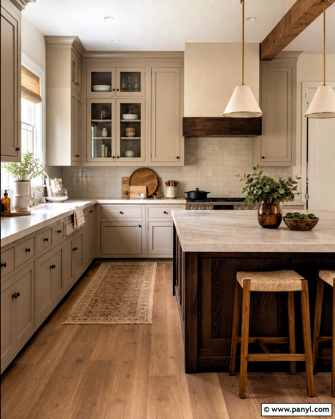 Warm Greige And Walnut Farmhouse Kitchen - 20 farmhouse kitchen color scheme ideas