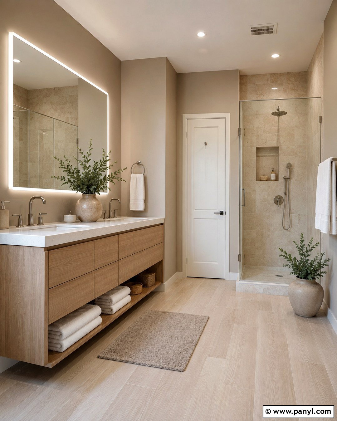 Warm Greige Bathroom Wall - 20 One Wall Painted Bathroom Ideas