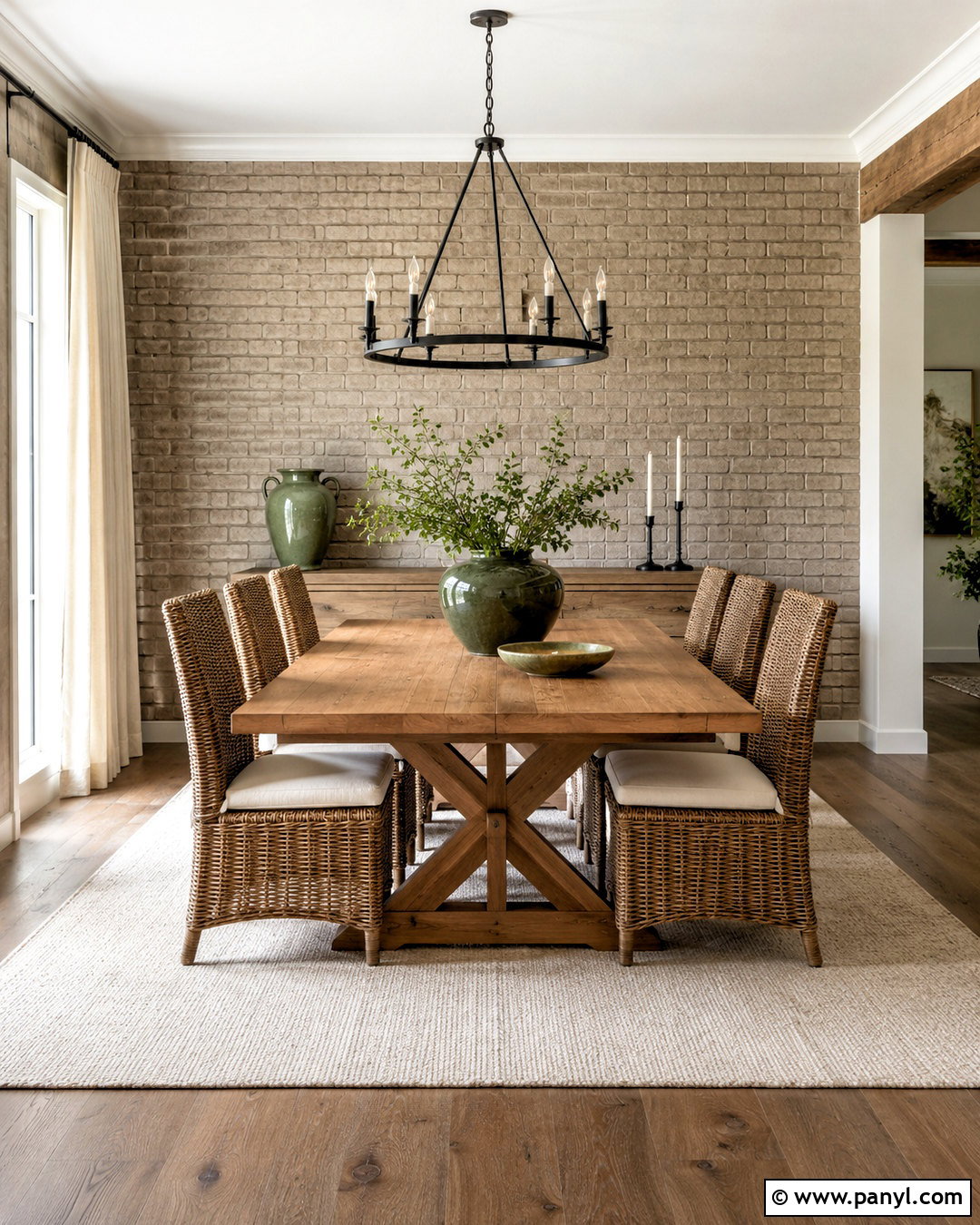 Warm Greige Brick Dining Room Wall - 20 brick wall before and after painting ideas
