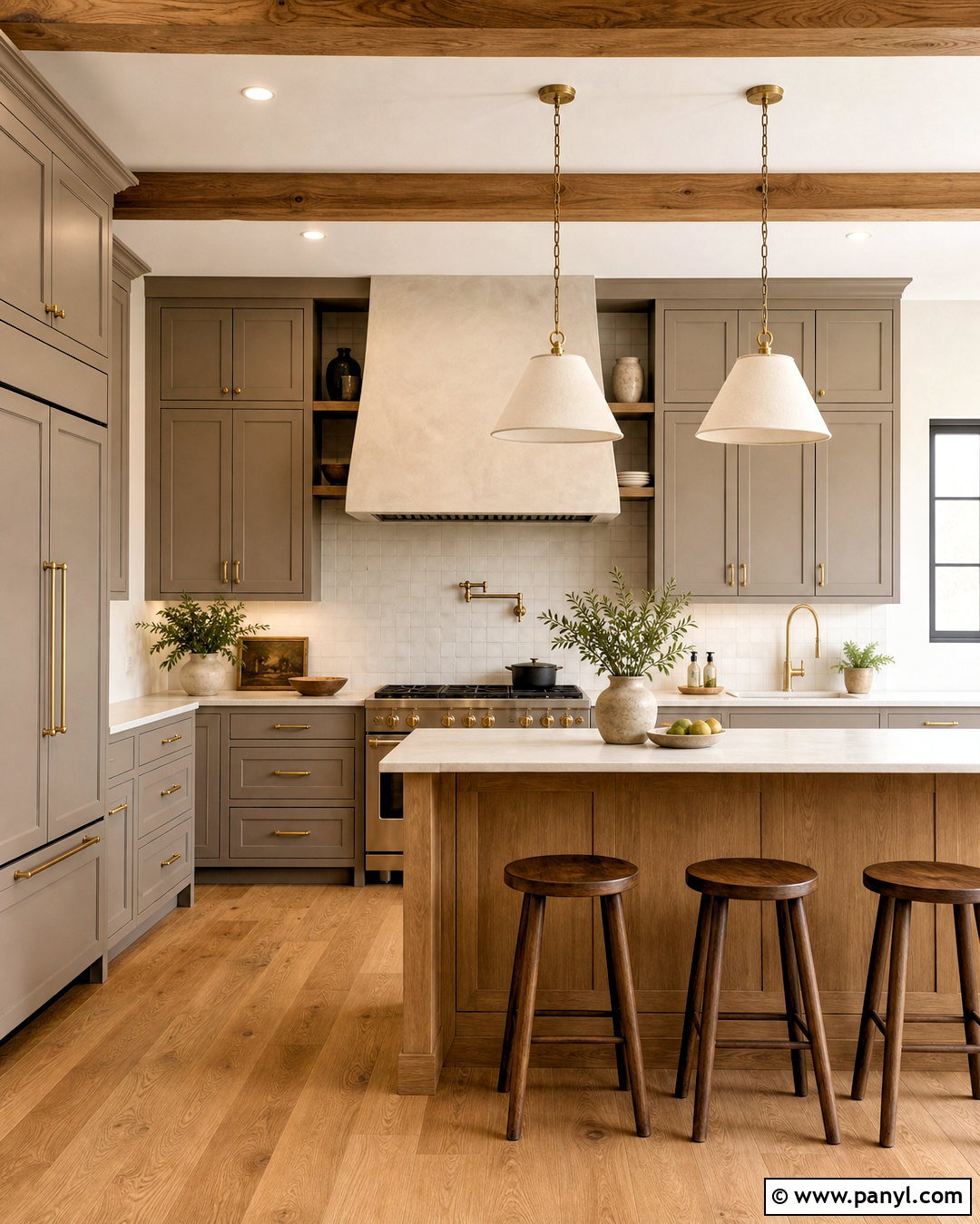 Warm Greige Cabinets With Oak Floors - 20 kitchen ideas grey cabinets