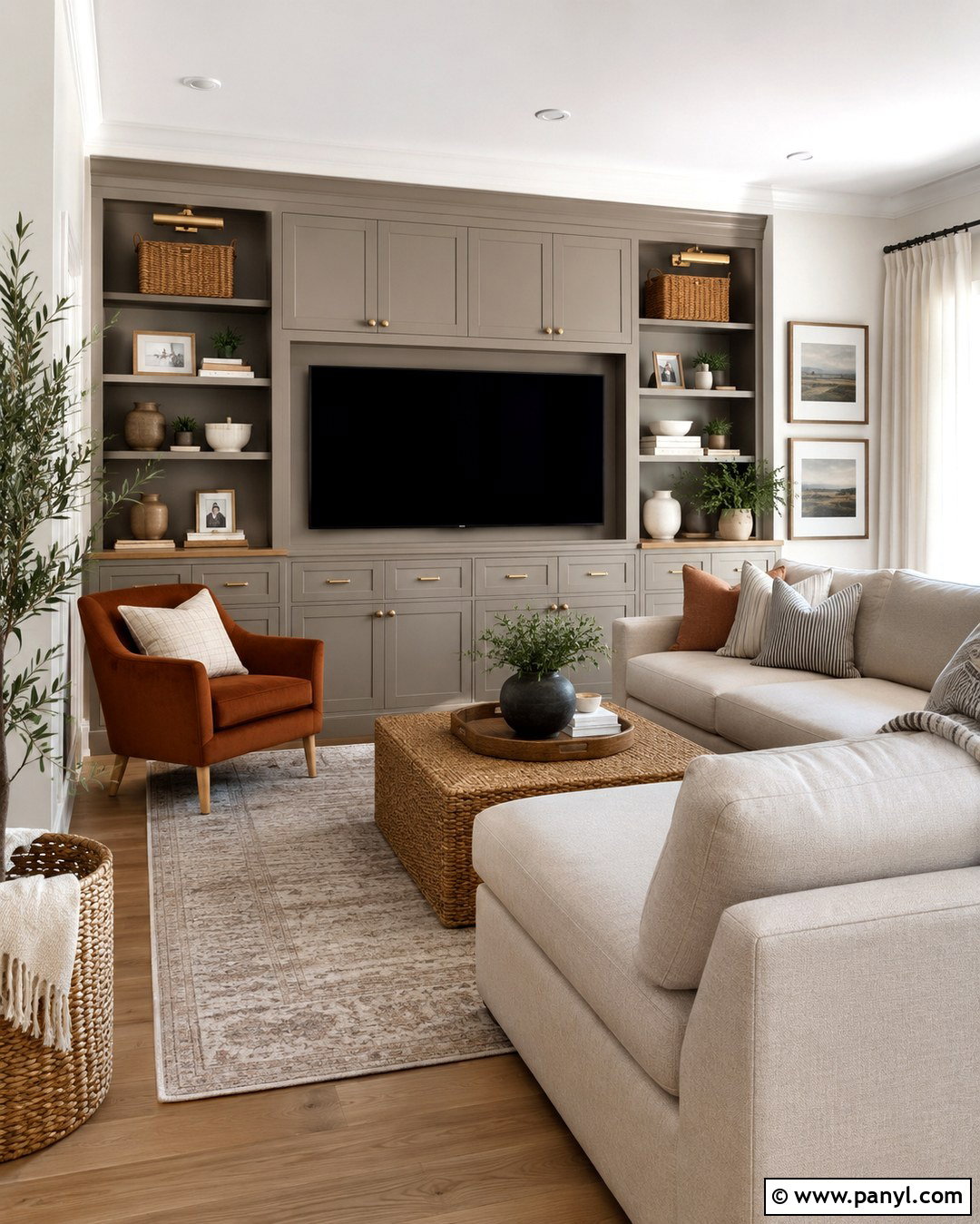 Warm Greige Painted Built Ins - 20 White Walls Painted Built Ins