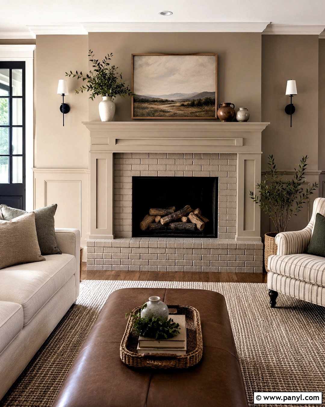 Warm Greige Painted Fireplace - 20 colored fireplace painted ideas