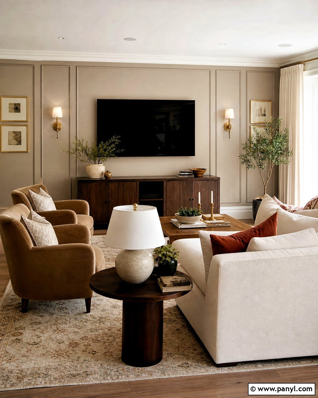 Warm Greige TV Accent Wall - 20 accent walls in living room with tv ideas