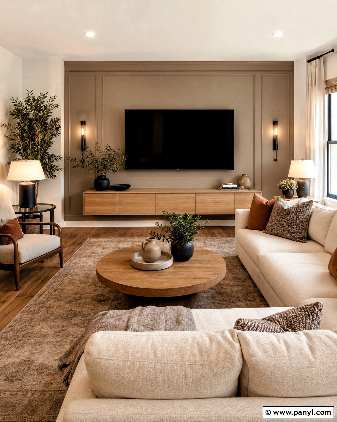 Warm Greige TV Wall - 20 living room tv wall paint ideas