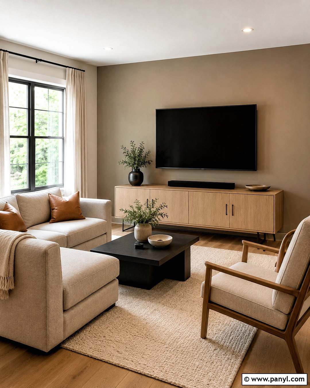 Warm Greige TV Wall - 20 Wall Paint For Tv Wall Ideas