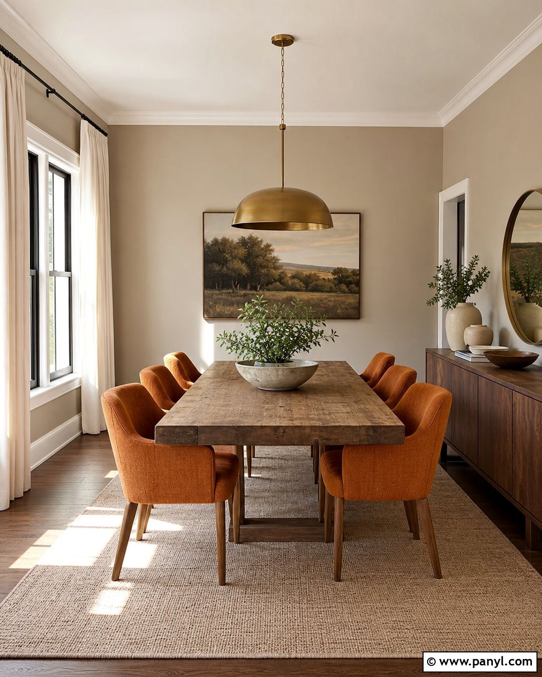 Warm Greige Walls With Orange Dining Chairs - 20 Neutral Wall Color With Orange Furniture Ideas