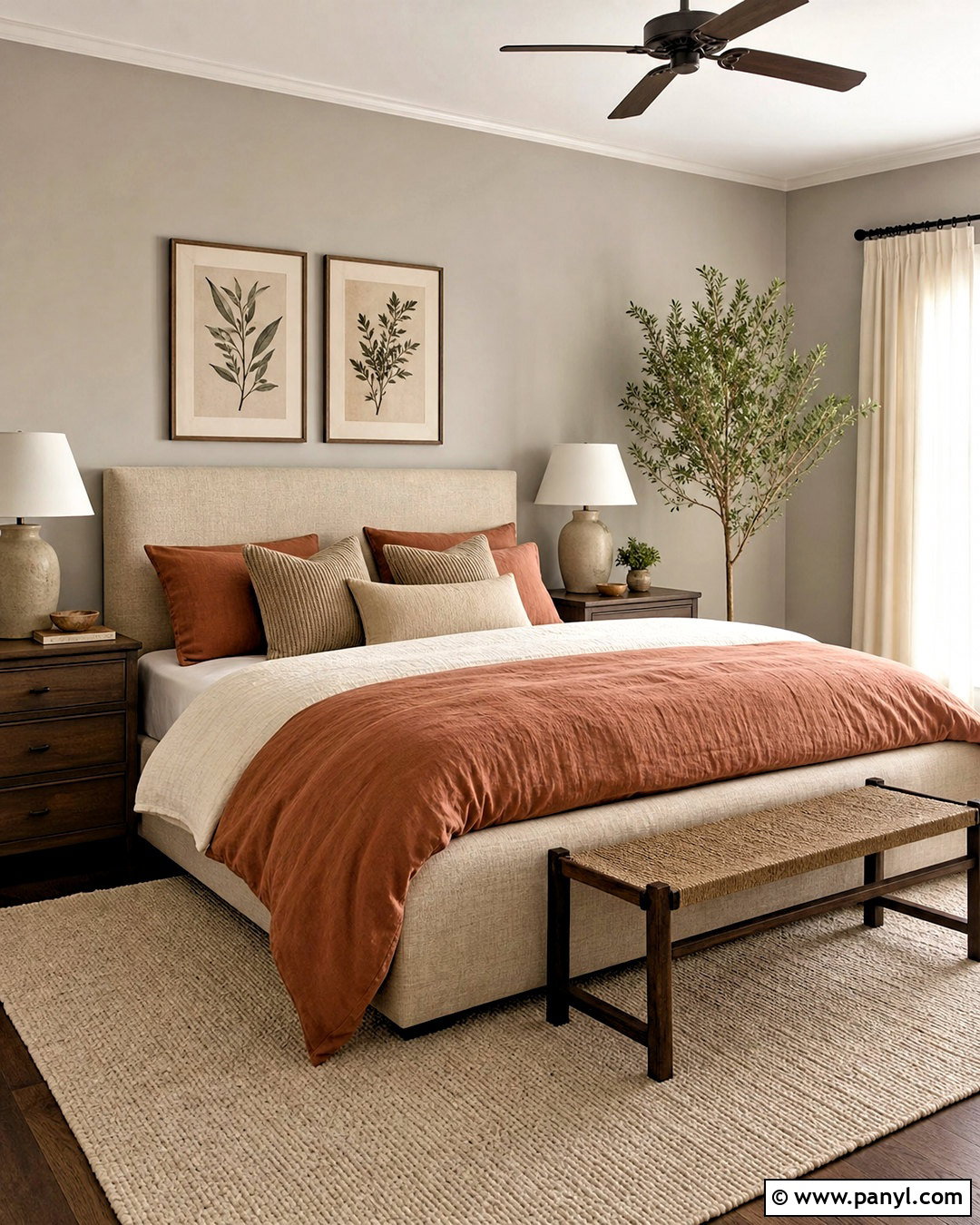 Warm Grey Bedroom With Rust Bedding - 20 warm grey walls