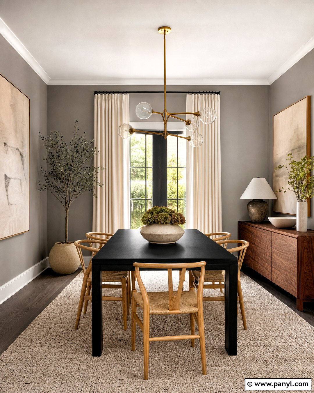 Warm Grey Dining Room With Black Table - 20 warm grey walls