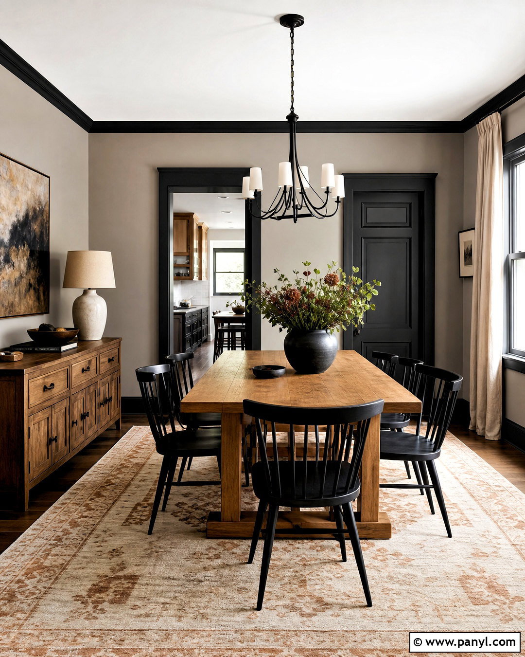 Warm Grey Dining Room With Black Trim - 20 grey walls with black trim ideas