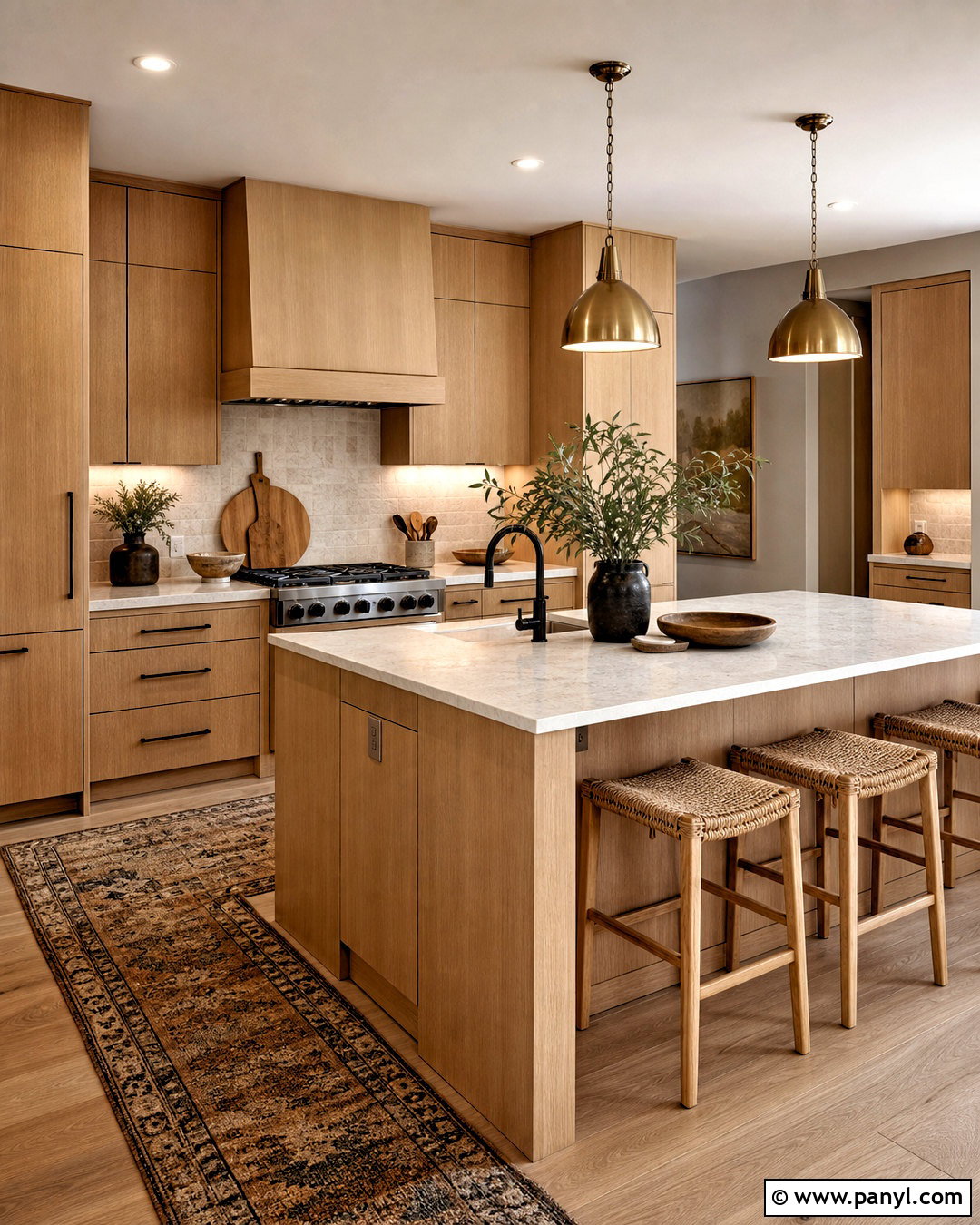 Warm Grey Kitchen With Oak Cabinets - 20 warm grey walls