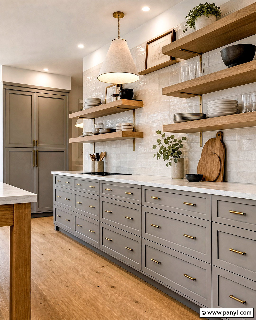 Warm Grey Kitchen With Open Shelves - 20 warm grey kitchen ideas