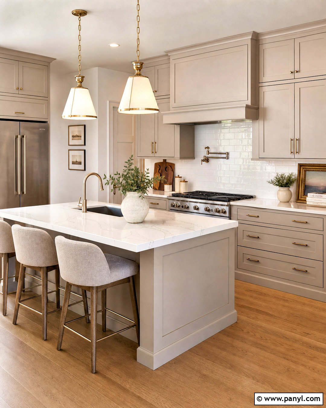 Warm Grey Kitchen With White Quartz - 20 warm grey kitchen ideas