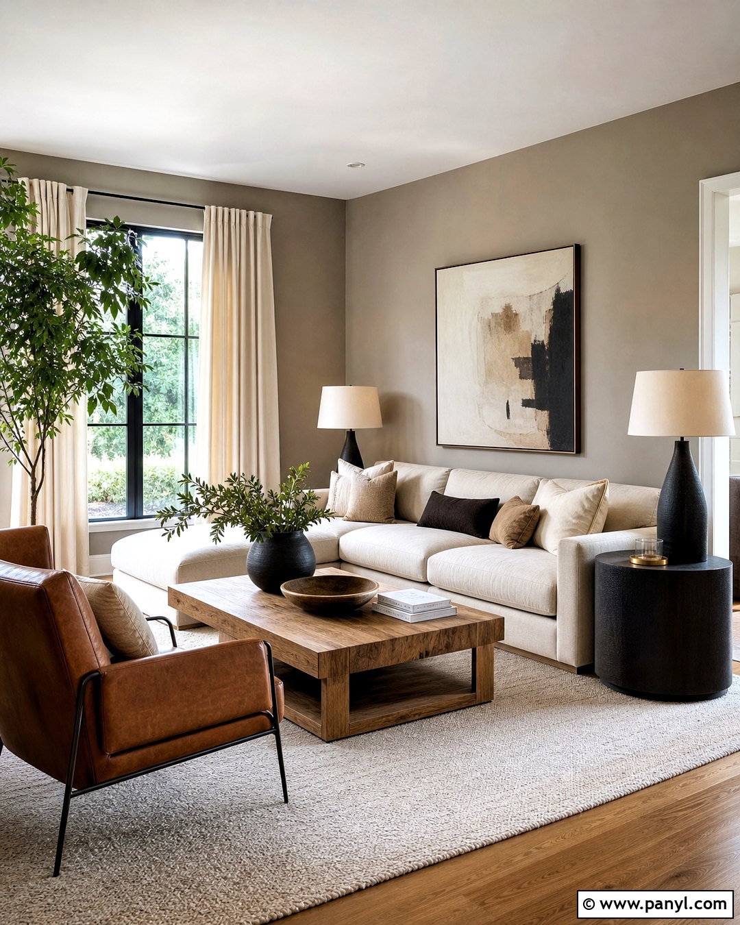 Warm Grey Wall Living Room With Natural Wood - 20 grey wall living room ideas