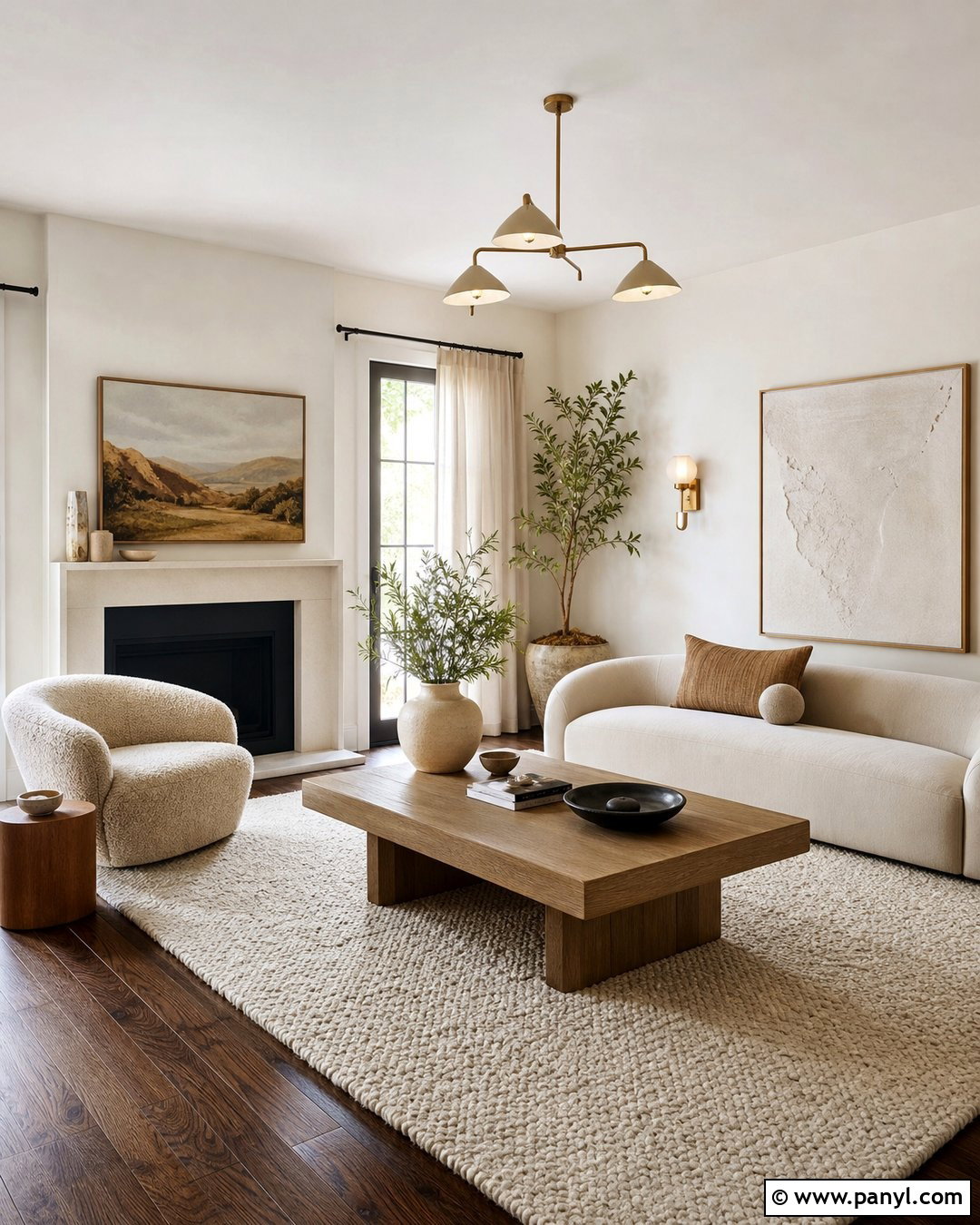 Warm Minimalist Living Room With White Walls And Dark Wood Floors - 20 White Walls Dark Wood Floors