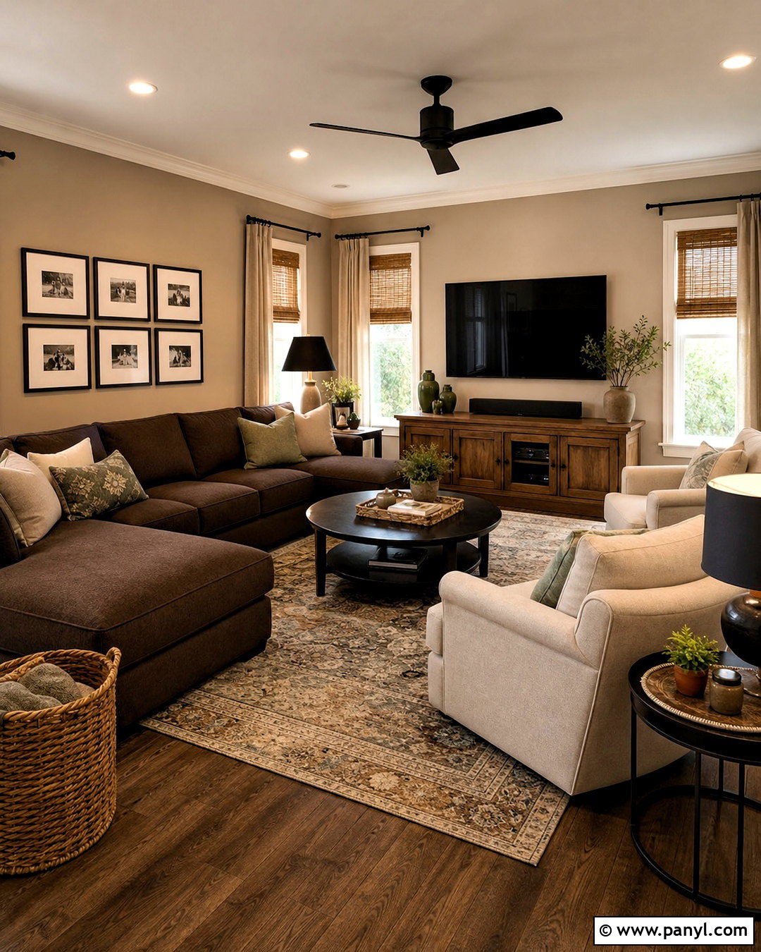Warm Mushroom Family Room - 20 family room paint color ideas