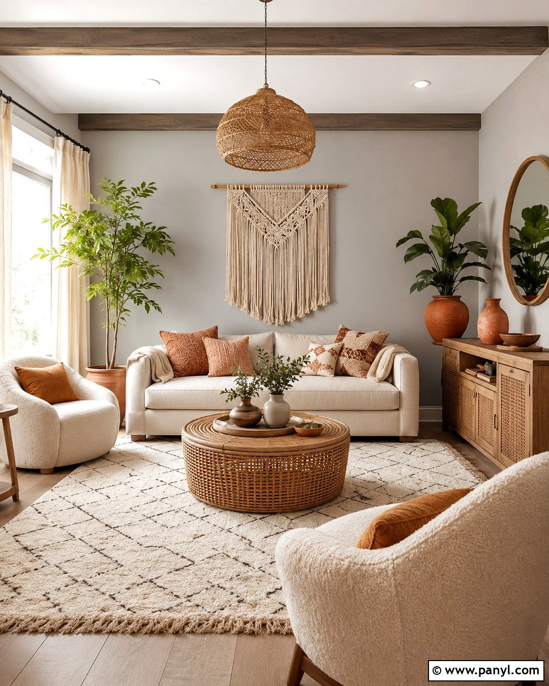Warm Neutral Boho Living Room With Grey Walls - 20 Boho With Grey Walls
