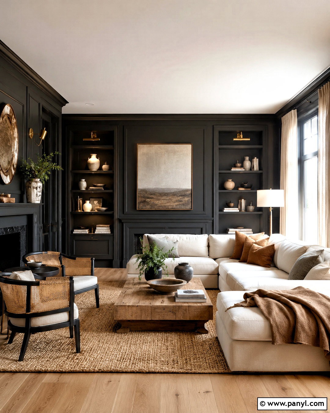 Warm Soft Black Living Room - 20 moody living room paint colors