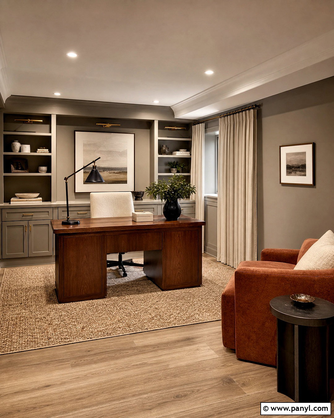 Warm Taupe Basement Office - 20 basement colors ideas