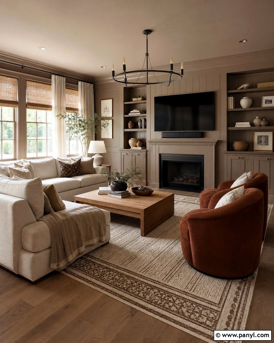 Warm Taupe Color Drenched Family Room - 25 Color Drenched Walls