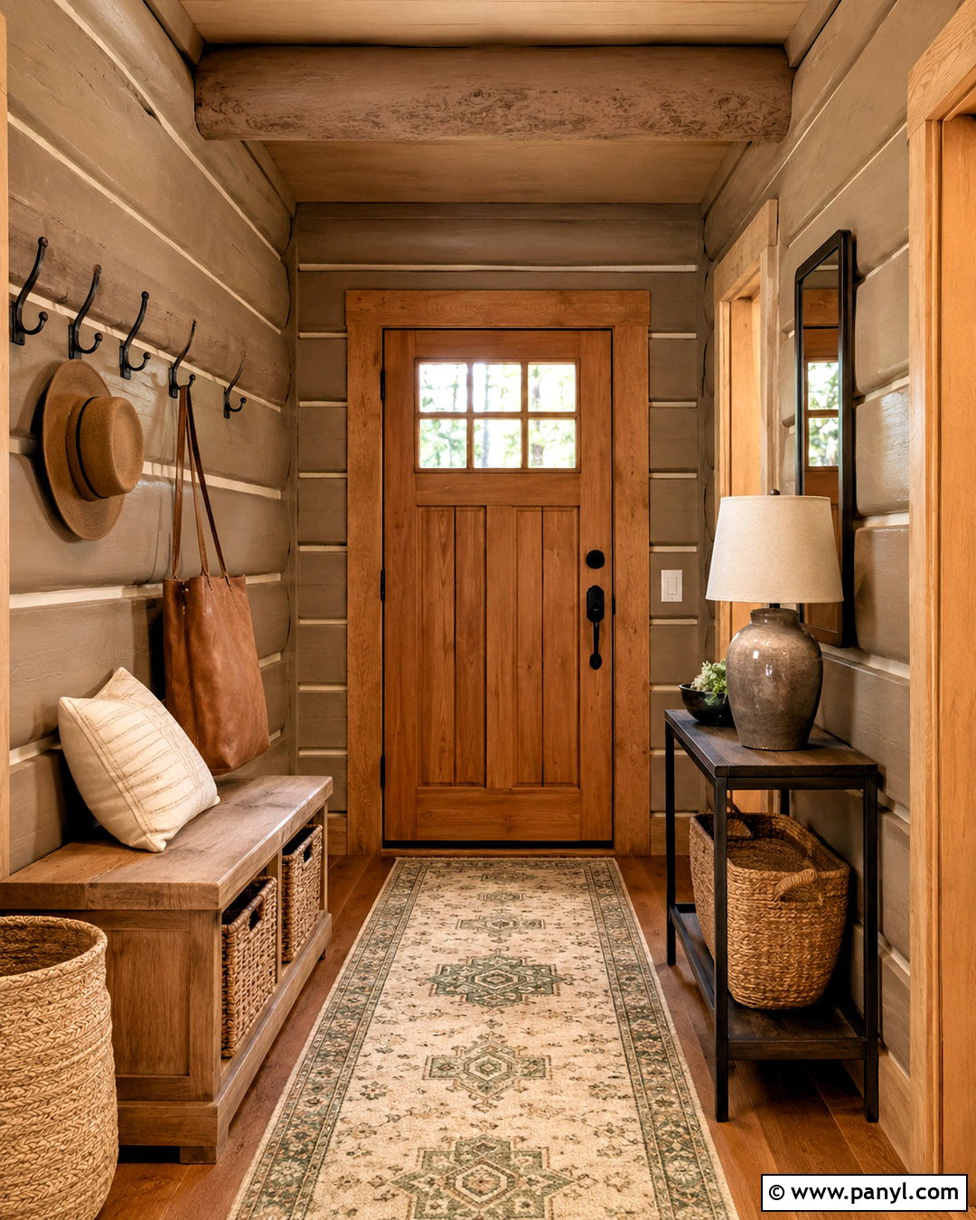 Warm Taupe Painted Log Entryway - 20 painted log home interior ideas