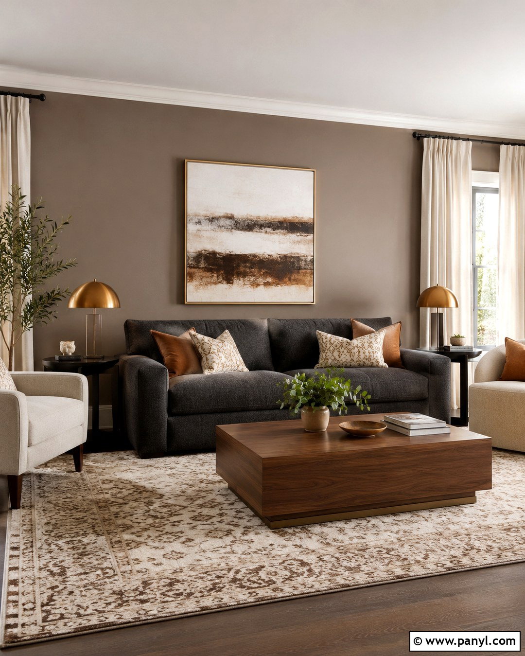 Warm Taupe Walls With A Charcoal Gray Couch - 20 Taupe Walls Grey Couch Ideas