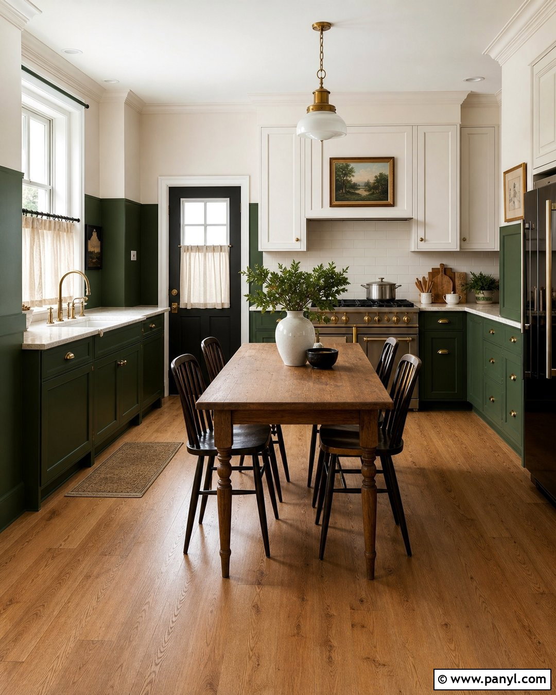 Warm White And Deep Green Two Tone Walls - 45 two tone walls