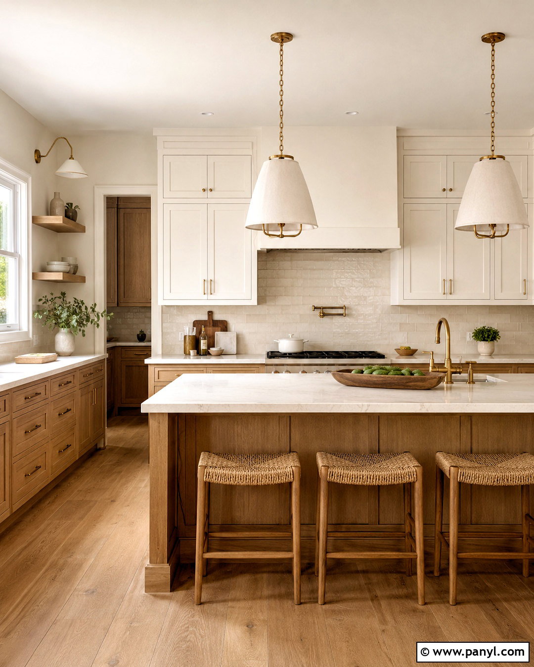 Warm White And Natural Oak Kitchen - 20 popular kitchen color combinations