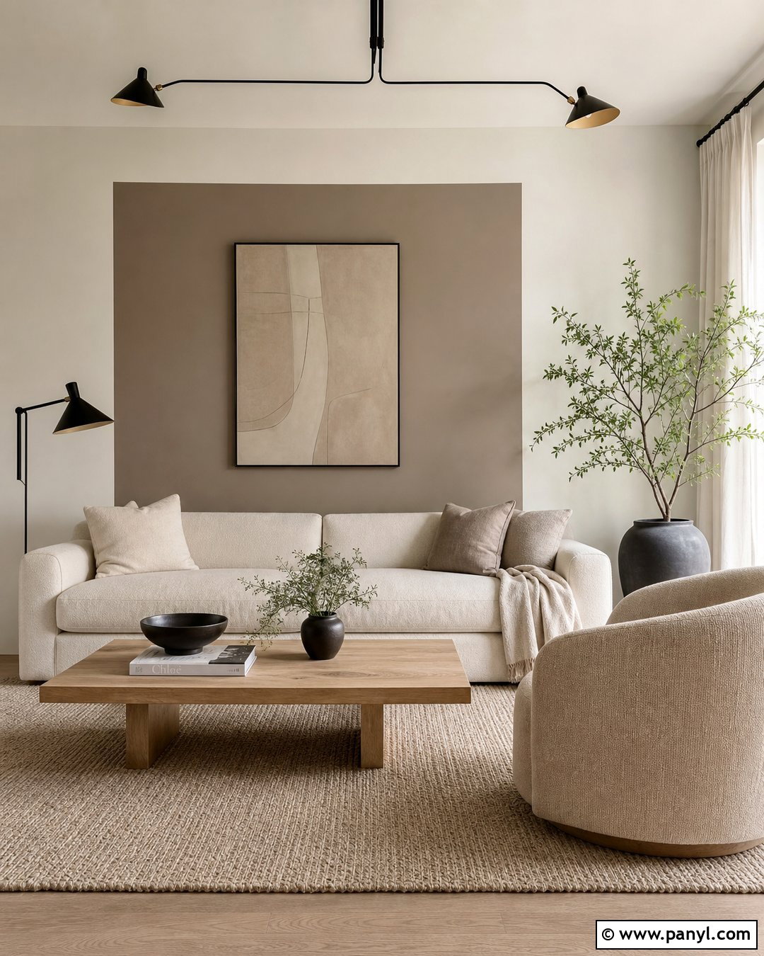 Warm White And Taupe Color Block Wall - 35 2 Tone Wall Paint Ideas