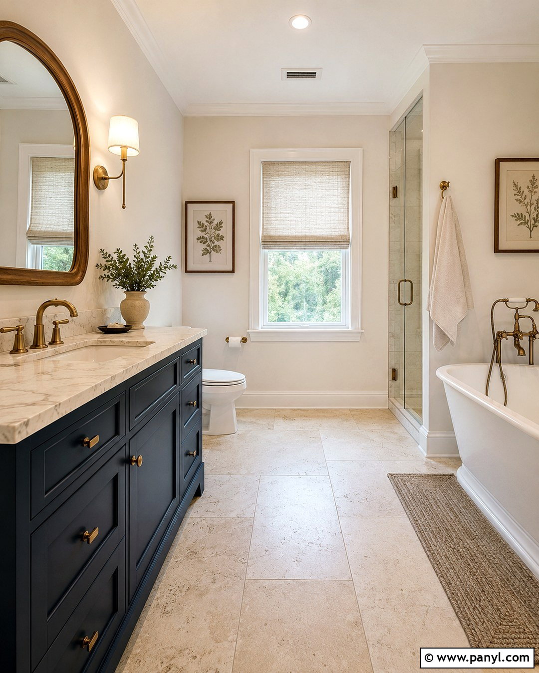 Warm White Bathroom Walls With Navy Vanity - 20 Bathroom Wall Color With Blue Vanity Ideas