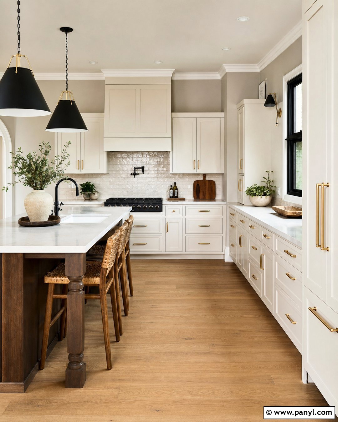 Warm White Cabinets With Greige Walls - 20 Kitchen Cabinet And Wall Paint Ideas