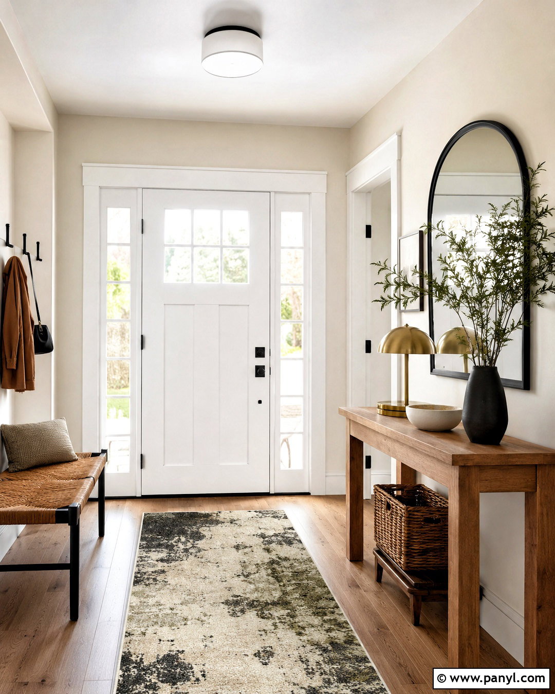 Warm White Entryway With White Trim - 20 Warm White Walls With White Trim Ideas