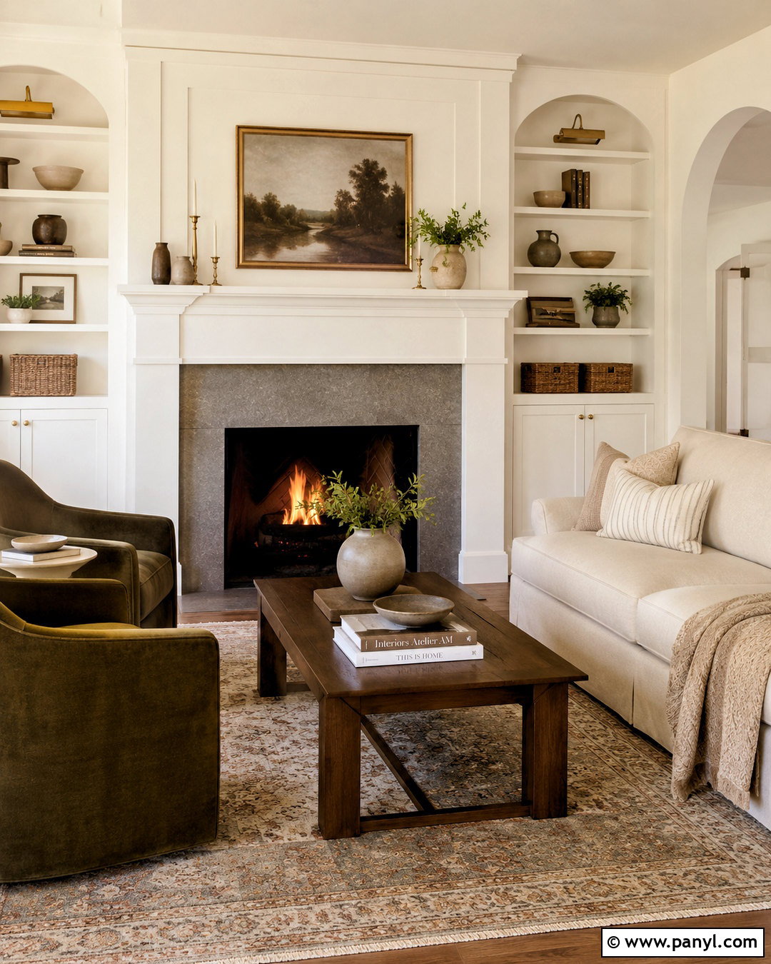 Warm White Fireplace Room With White Trim - 20 Warm White Walls With White Trim Ideas