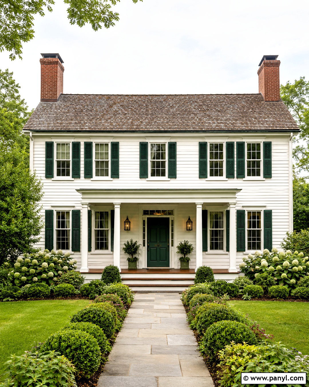 Warm White House Paint With Green Shutters - 20 house paint ideas