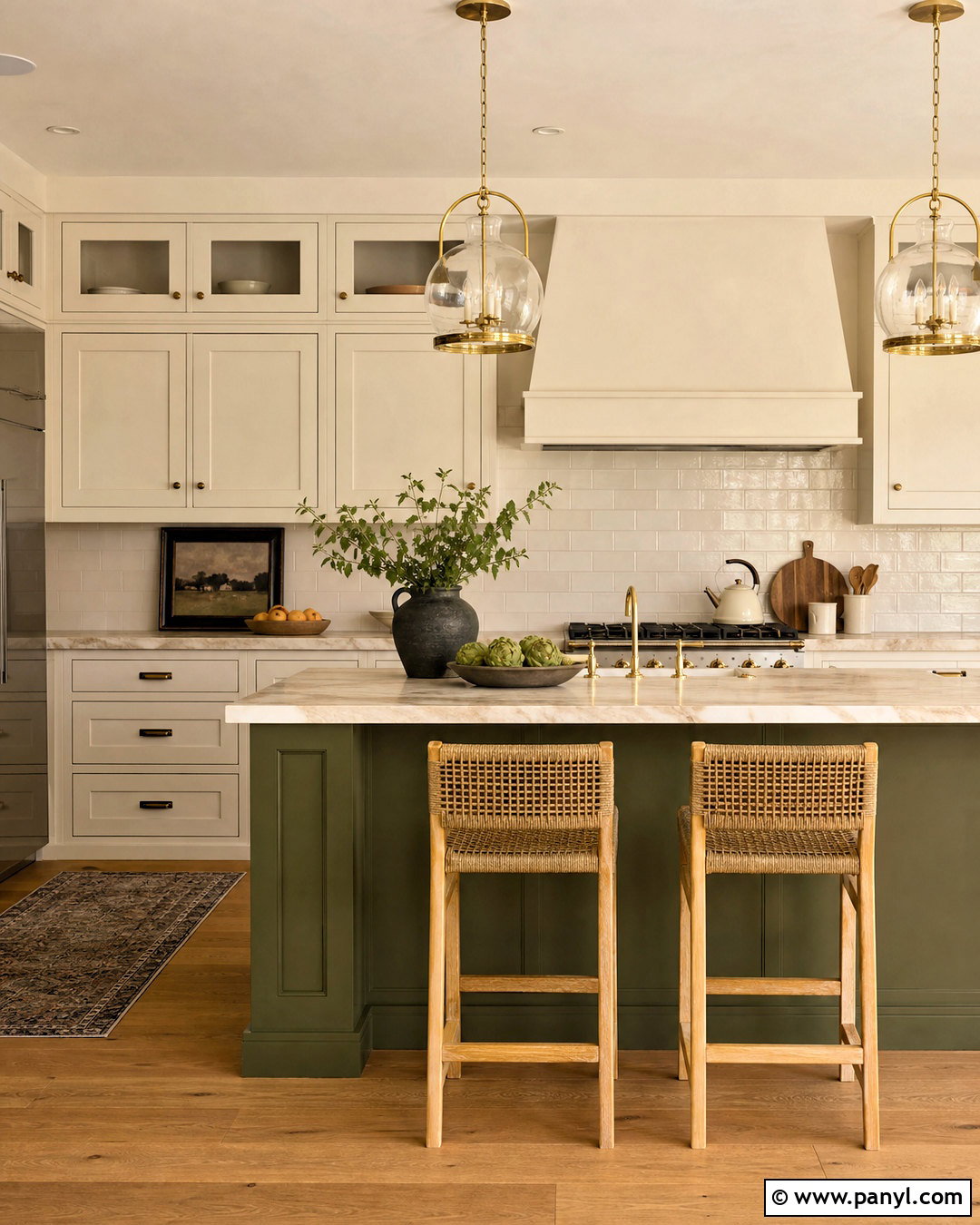 Warm White Kitchen Cabinets With Green Island - 20 warm white kitchen cabinets