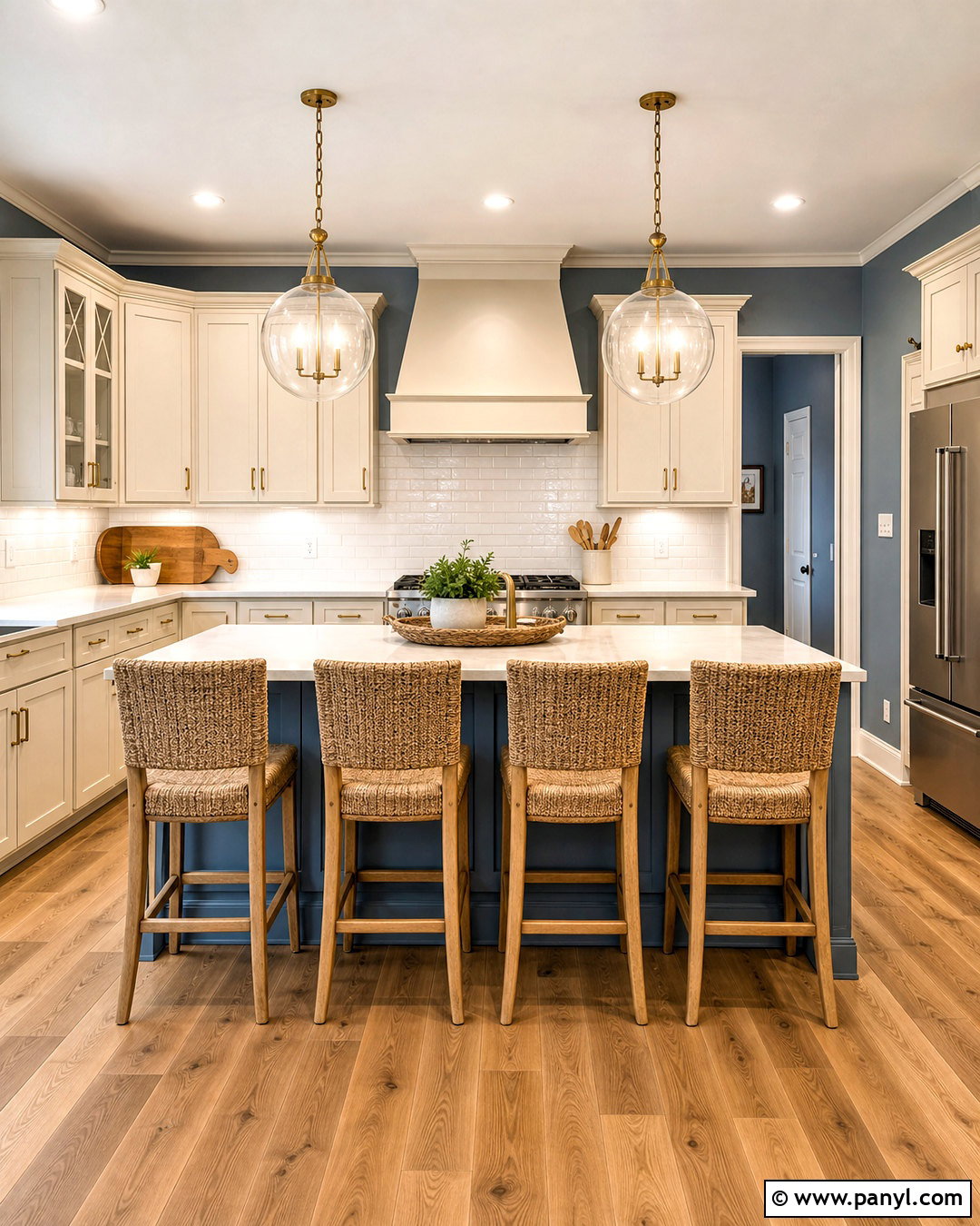 Warm White Kitchen With Blue Island - 20 warm white kitchen ideas