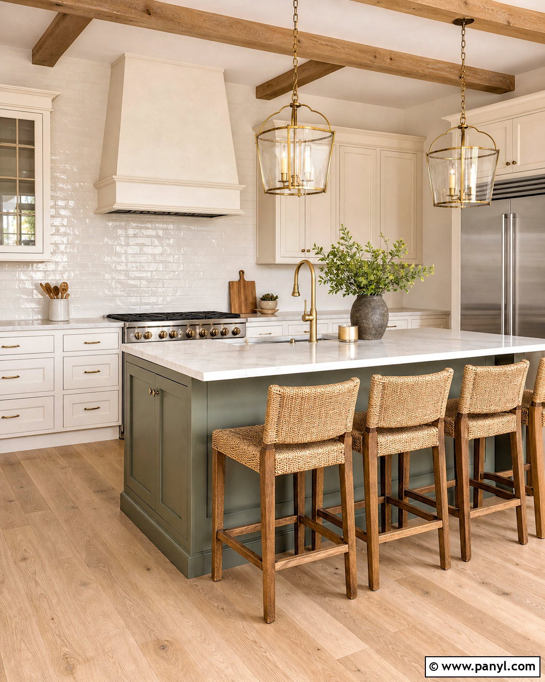 Warm White Kitchen With Sage Green Island - 20 warm white kitchen ideas