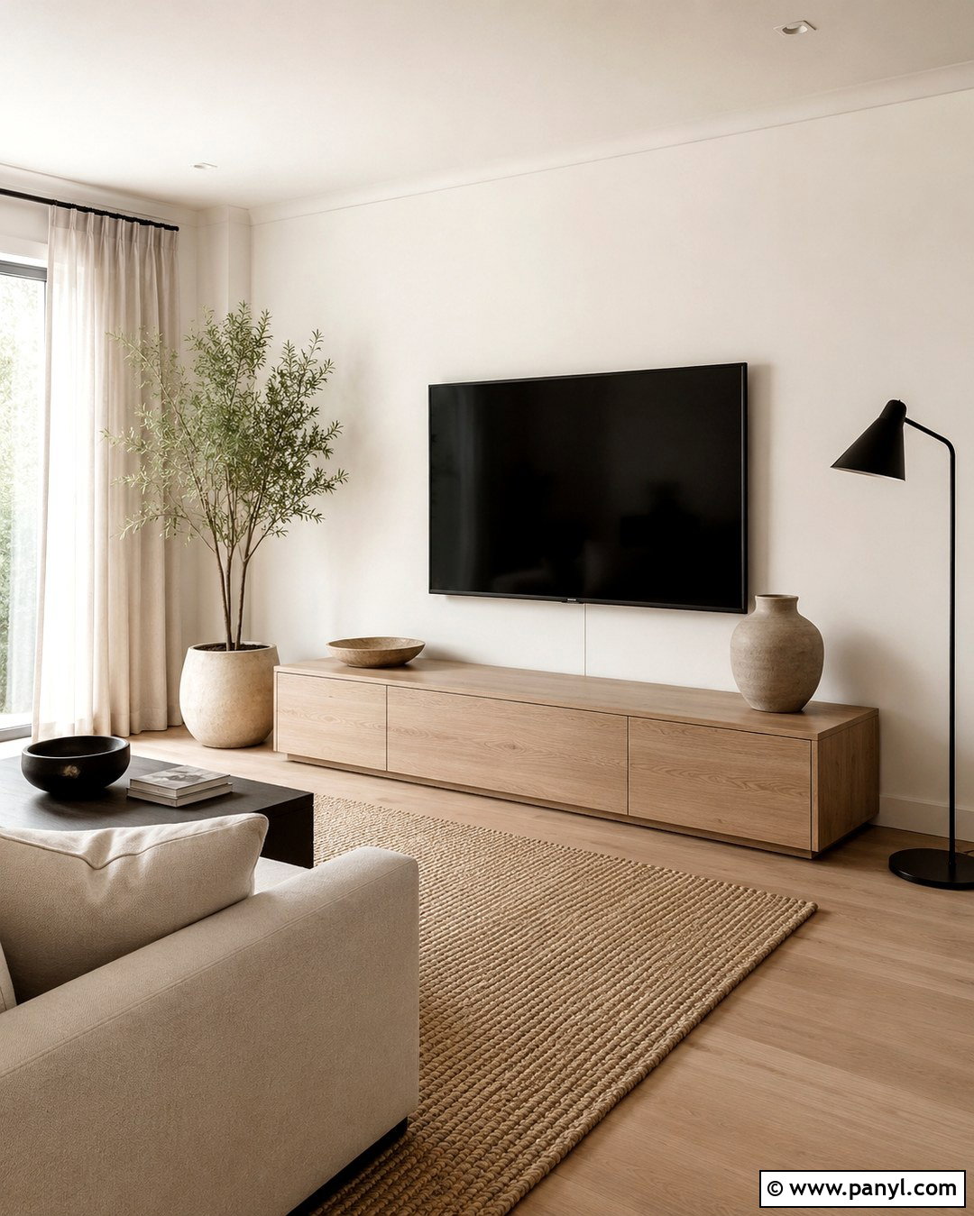 Warm White Minimal TV Wall - 20 Paint Around Tv On Wall Ideas