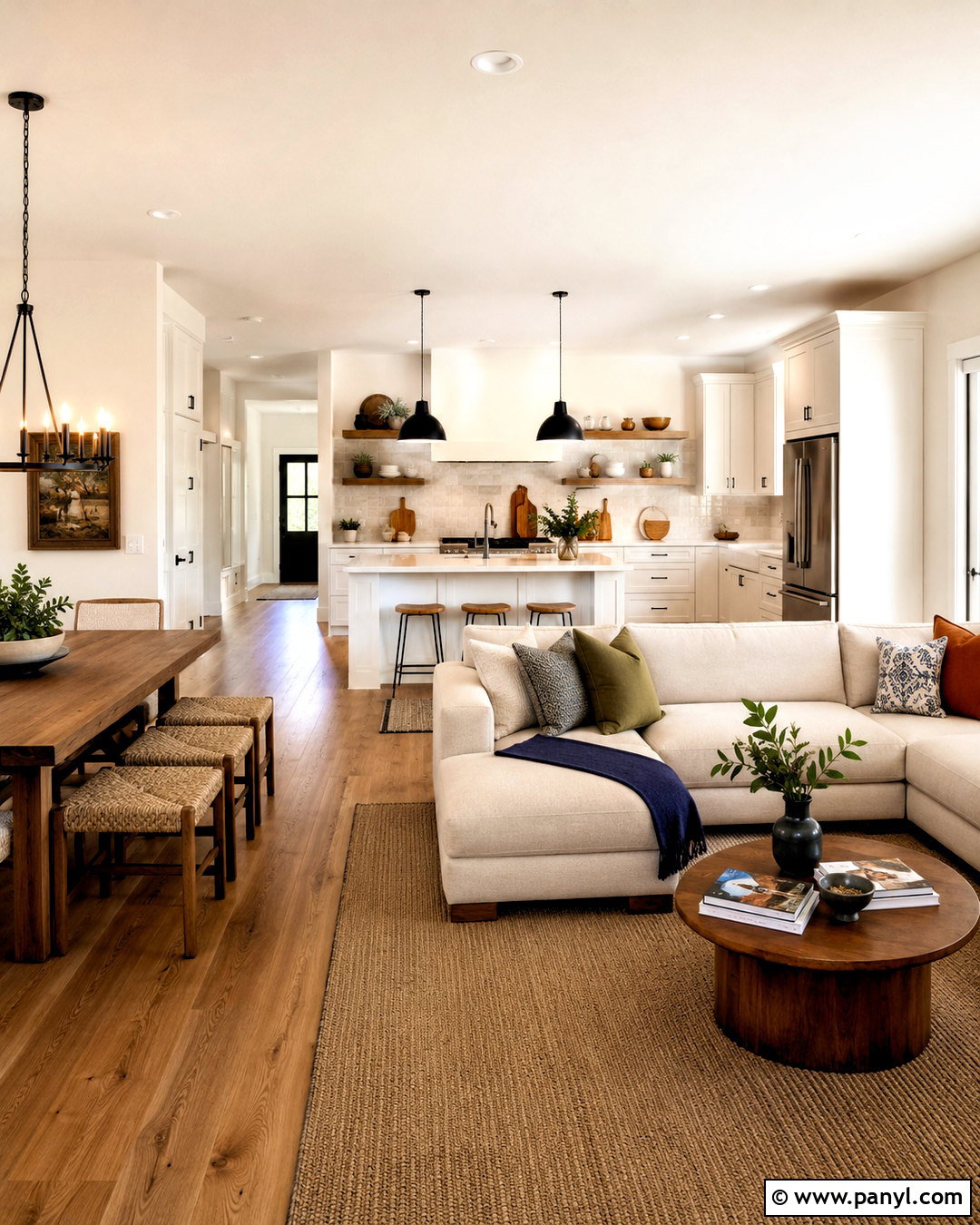 Warm White Open Floor Plan With White Trim - 20 Warm White Walls With White Trim Ideas