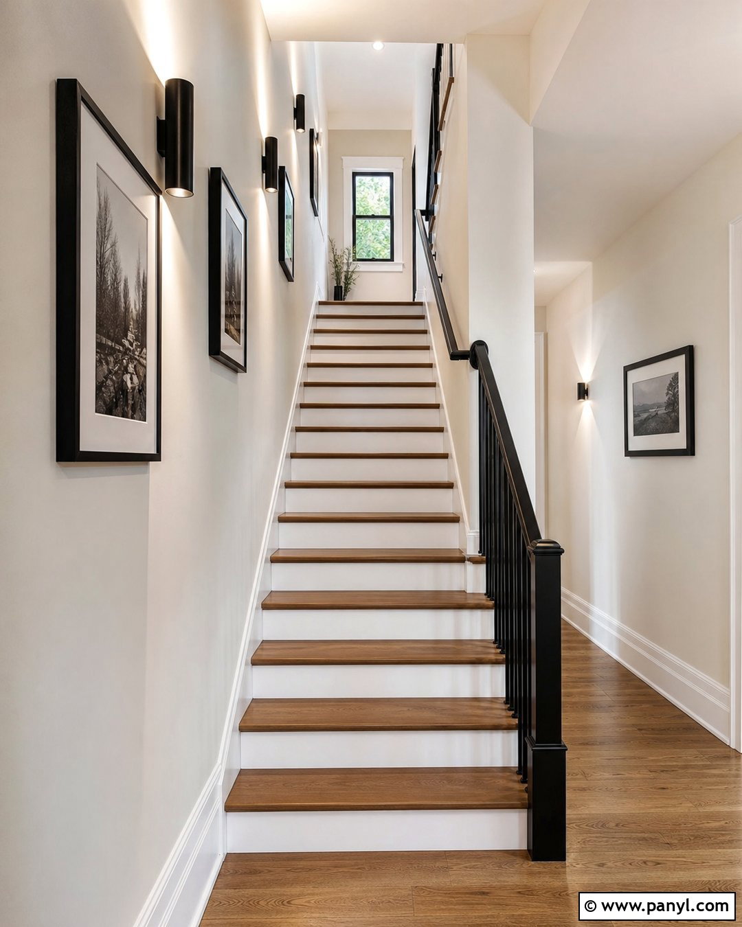 Warm White Satin Stairway Walls - 30 satin paint on walls