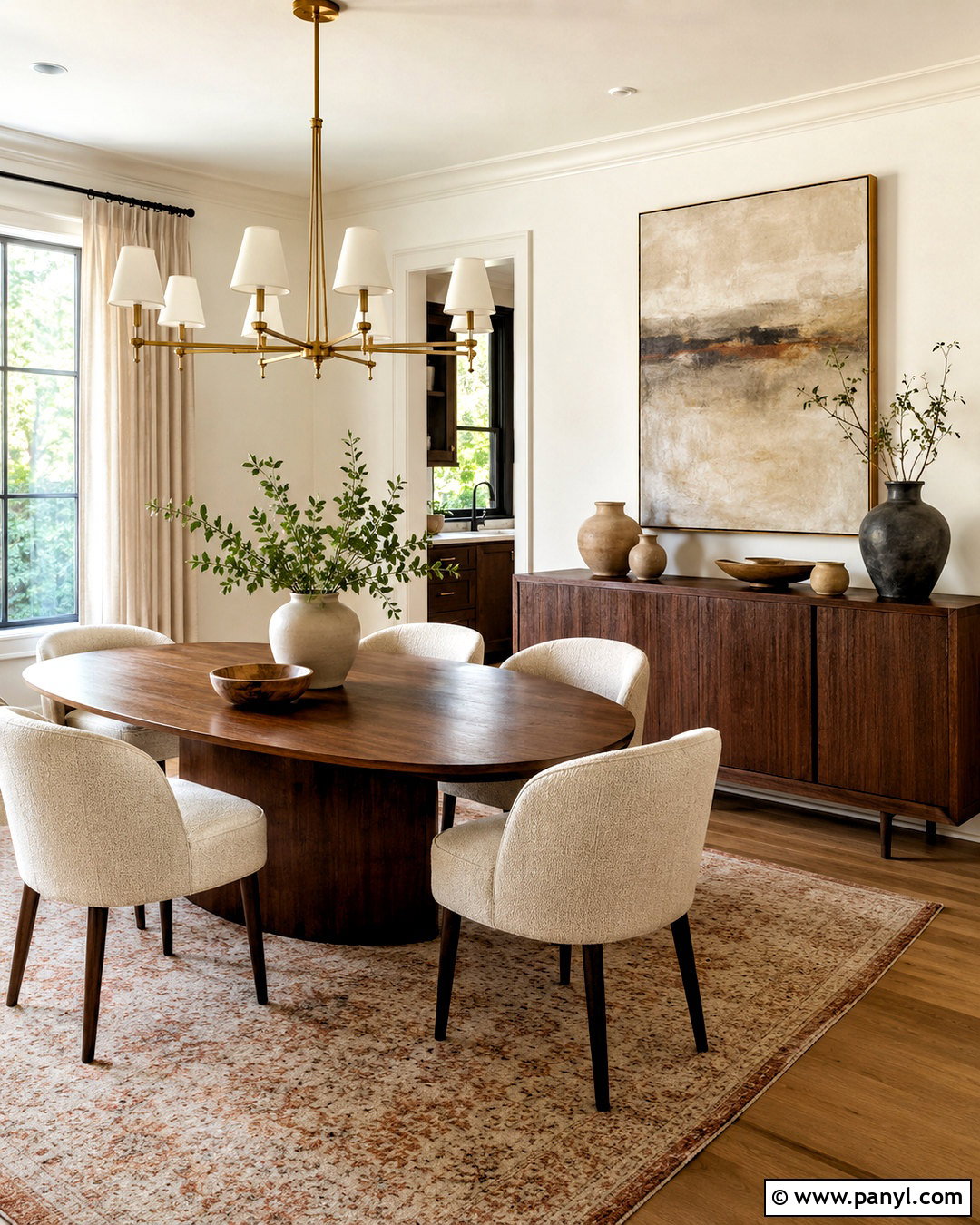 Warm White Walls In A Walnut Dining Room - 35 warm white walls