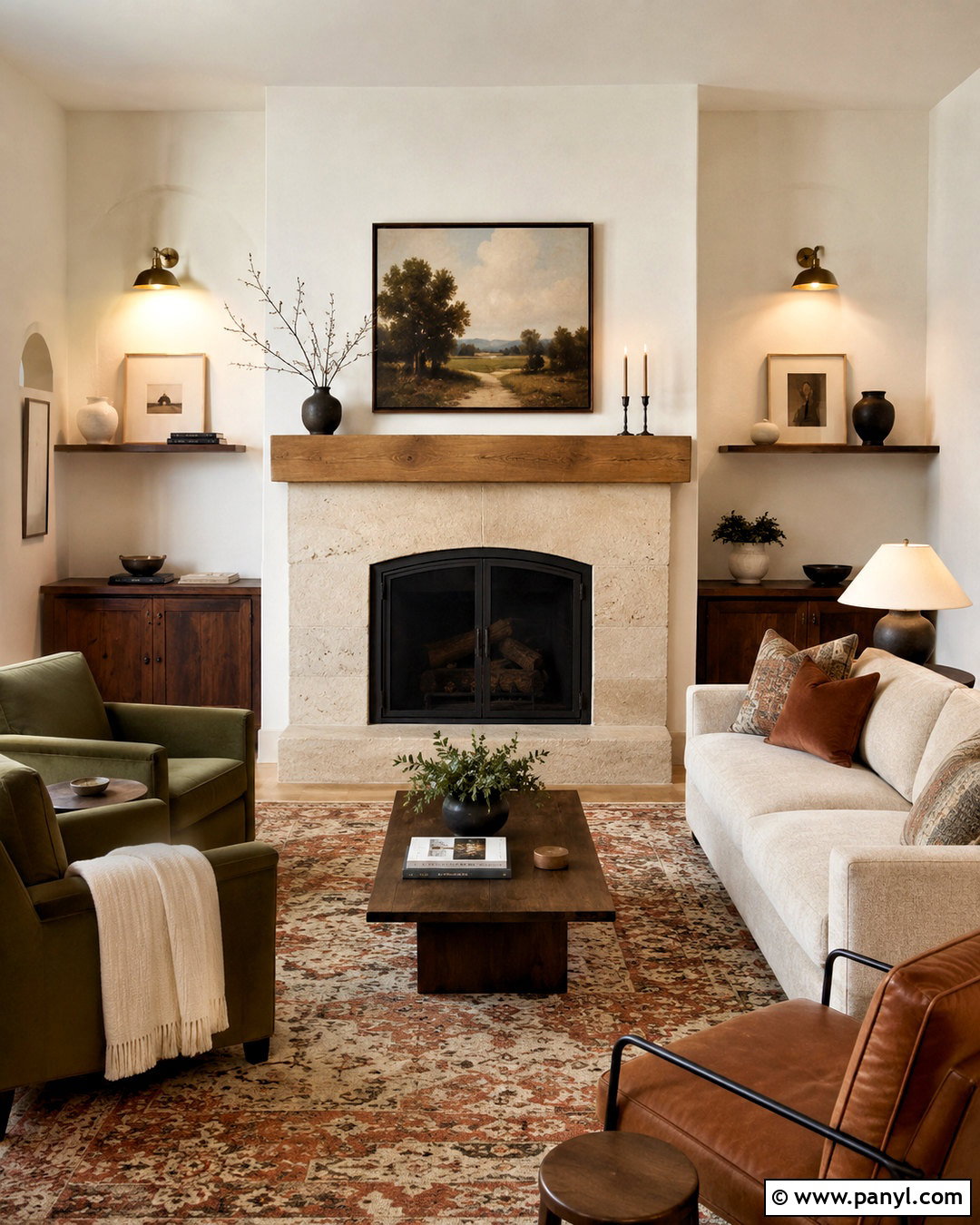 Warm White Walls With A Stone Fireplace - 35 warm white walls