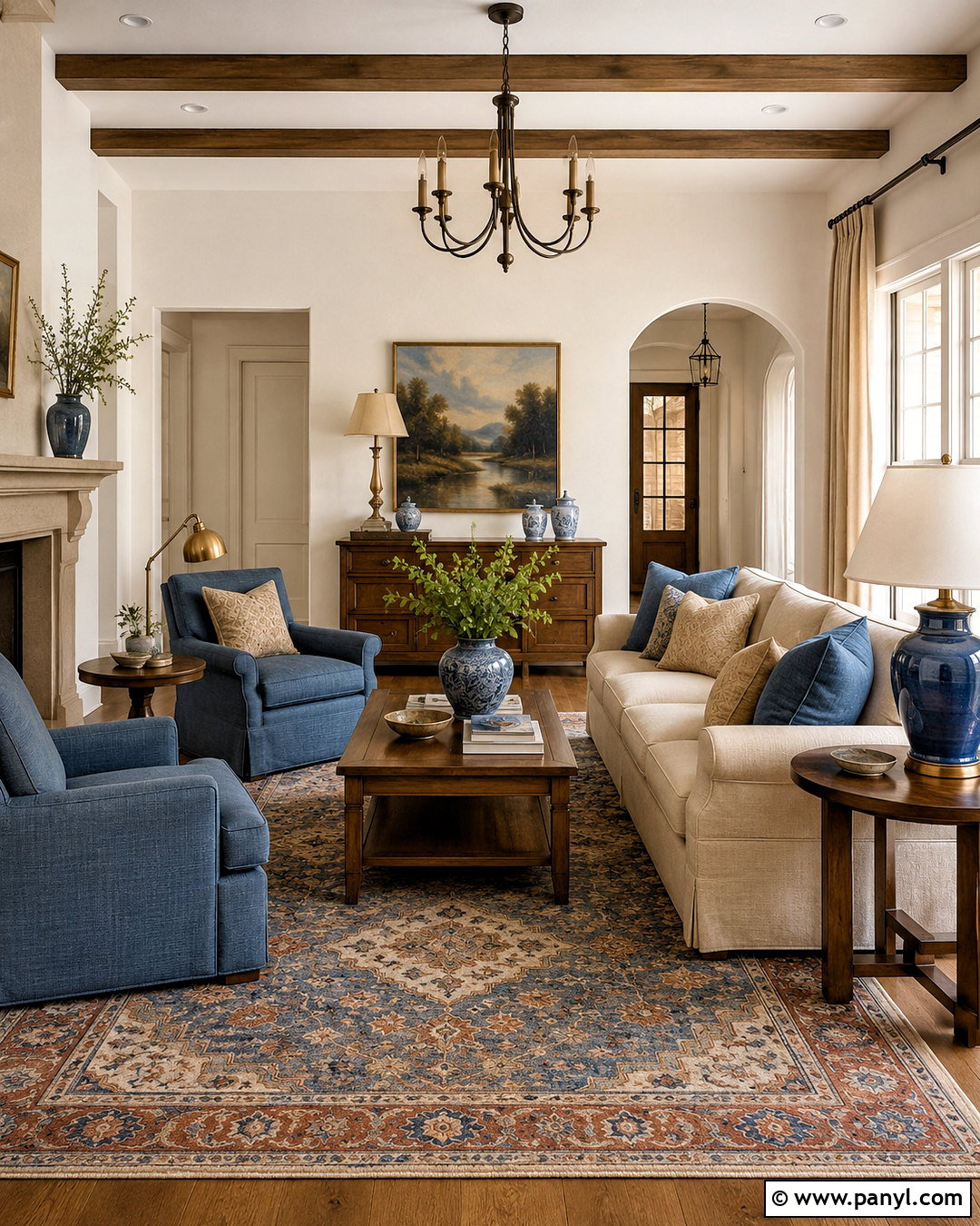 Warm White Walls With Dusty Blue Decor - 35 warm white walls